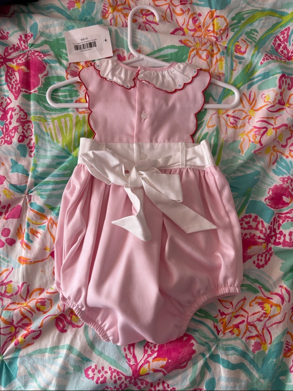THE PROPER PEONY - Pink Baby Bubble Romper with Strawberry Pockets - Picture 2 of 10